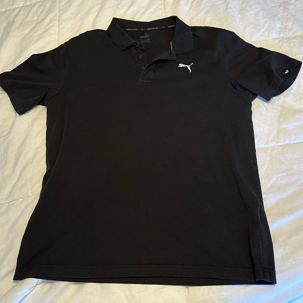 Puma Men’s Polo, men’s large, black with white embroidered, athletic fit